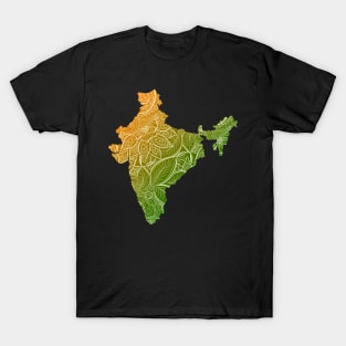 Colorful mandala art map of India with text in green and orange T-Shirt